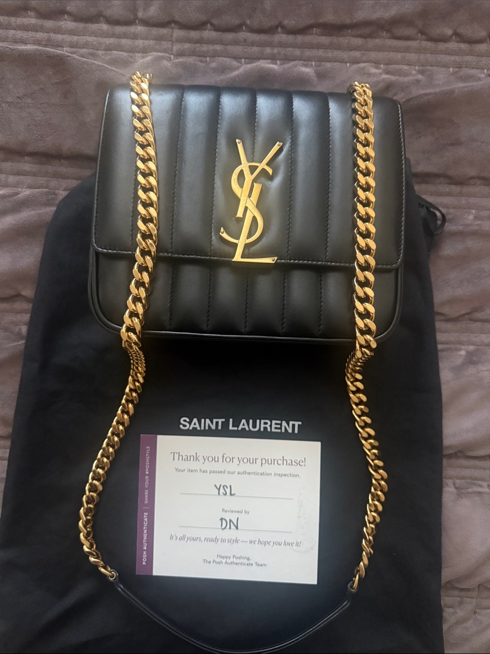 Authentic Saint Laurent Black Quilted Leather Vicki Crossbody w/gold hardware